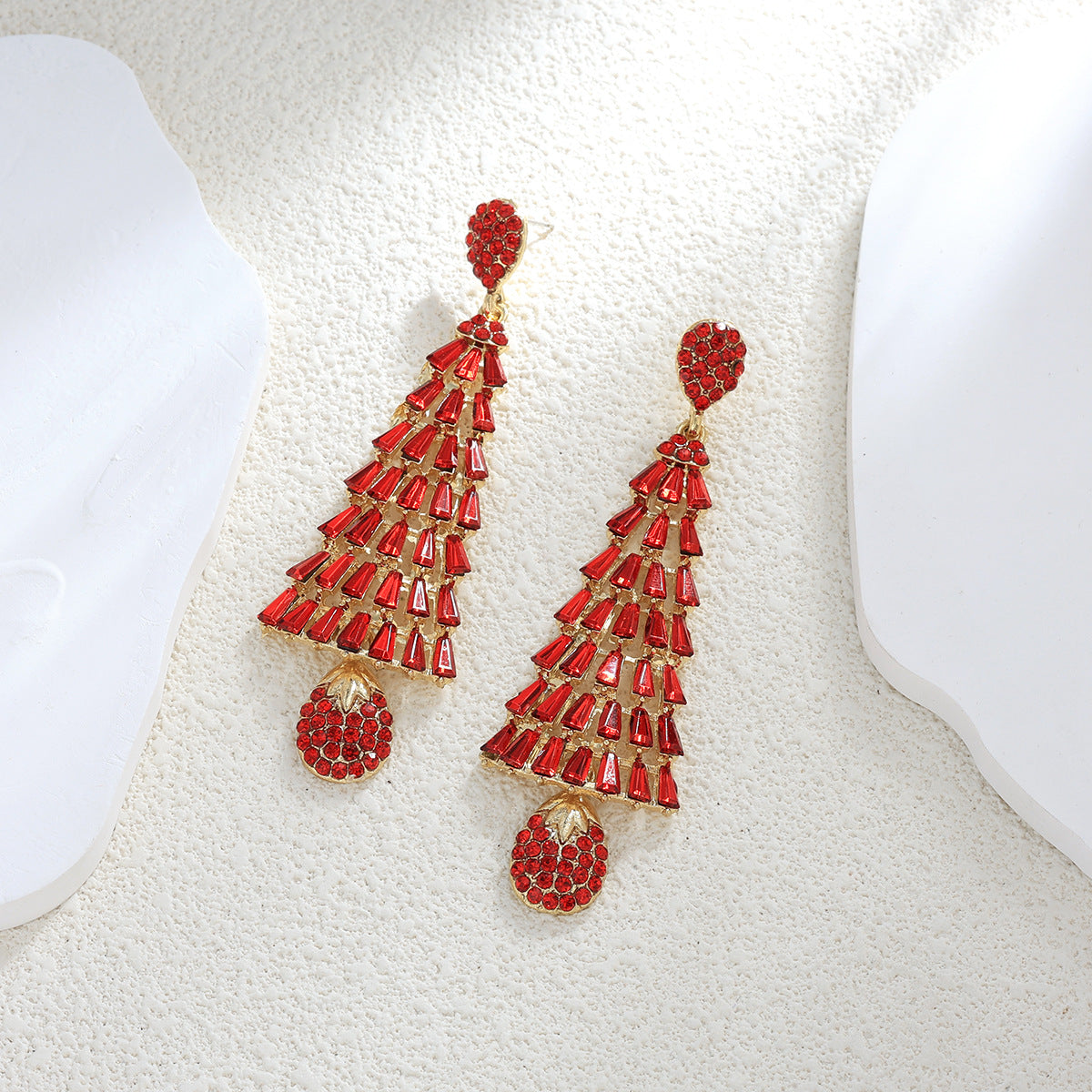 Sweet Christmas Rhinestone Tassel Stylish Long Earrings - 画像 (10)
