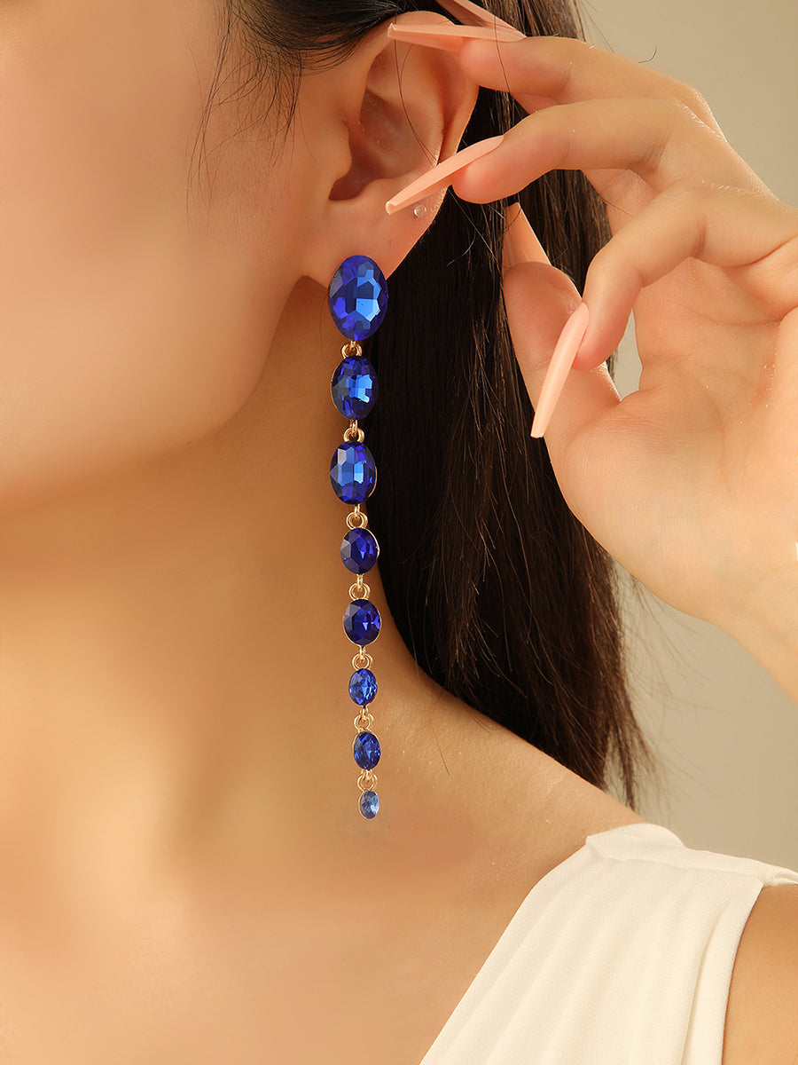 Exaggerated Long Alloy Rhinestone Fashion Earrings - Image 2