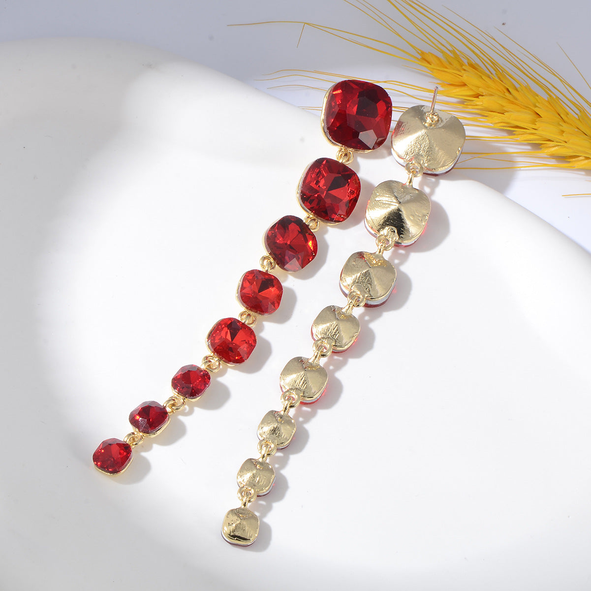 Exaggerated Long Alloy Rhinestone Fashion Earrings - Image 4