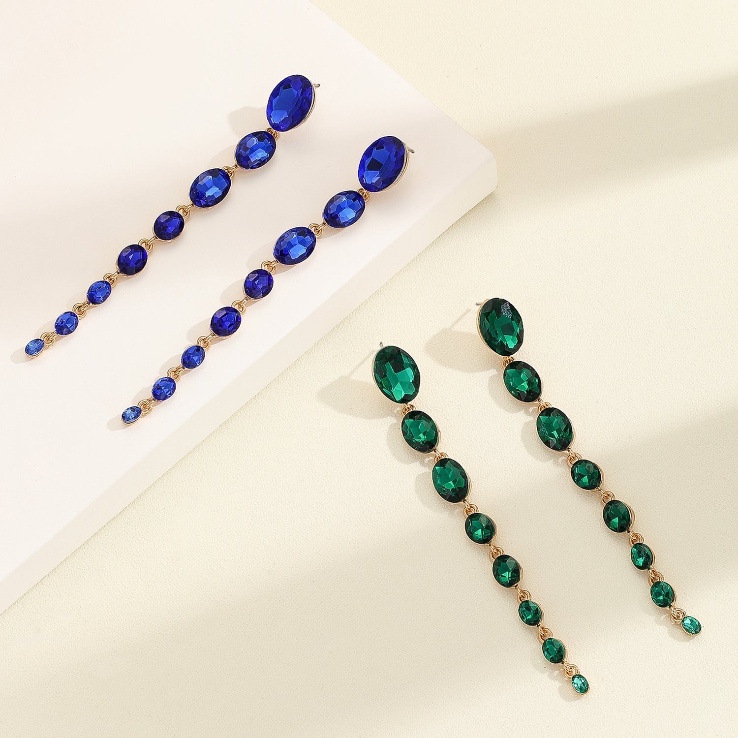 Exaggerated Long Alloy Rhinestone Fashion Earrings - Image 3