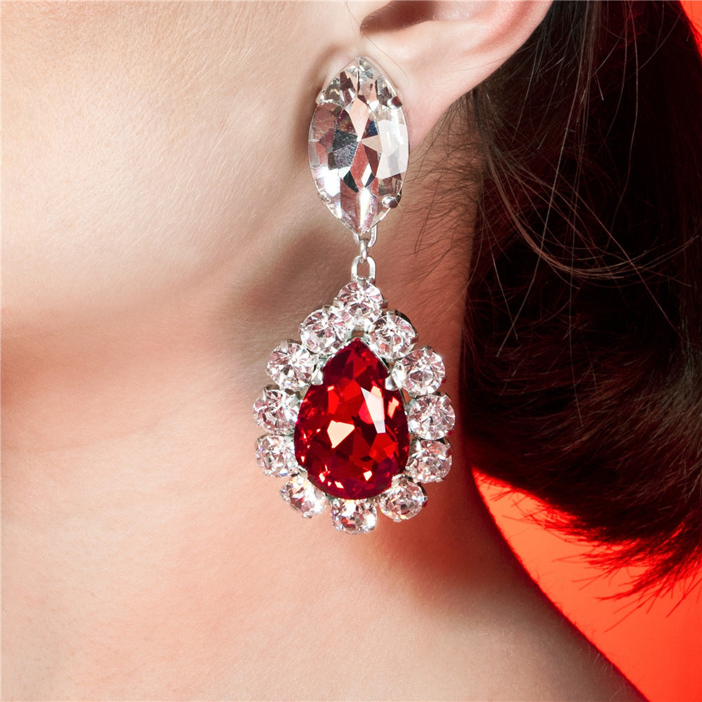 High-end Luxury Rhinestone Red Gemstone Drop Earrings - Image 3