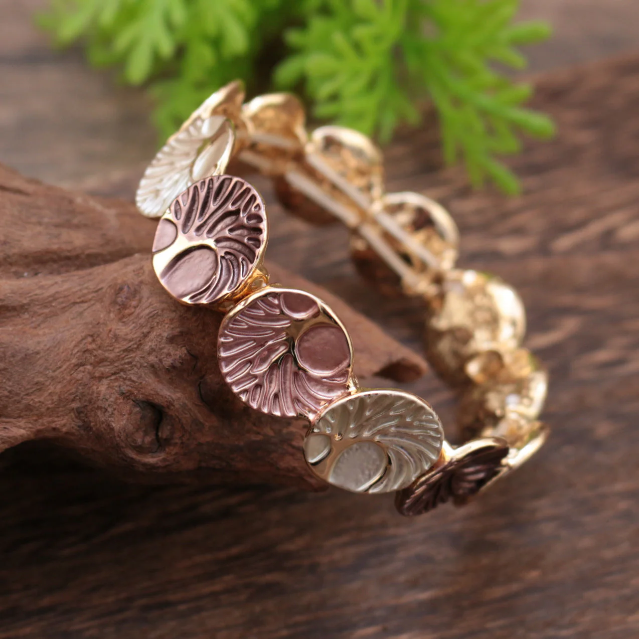 Delicated Enamel Round Artistic Floral Stretch Bracelet - 이미지 2