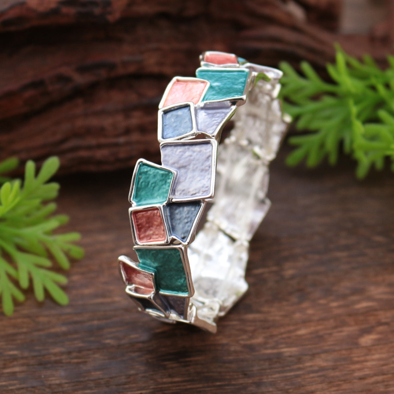 Delicated High-End Enamel Geometrical Square Alloy Stretch Bracelet - Image 7
