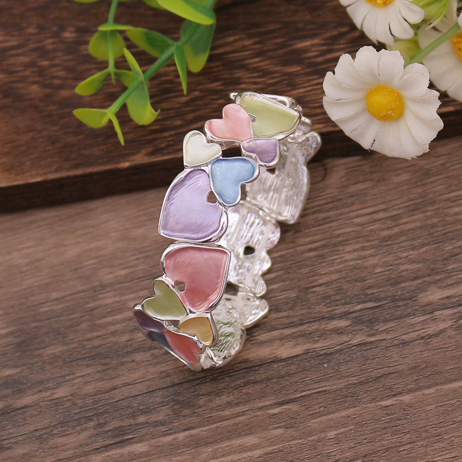 High-End Enamel Geometrical Cutout Heart Alloy Stretch Bracelet - Image 8