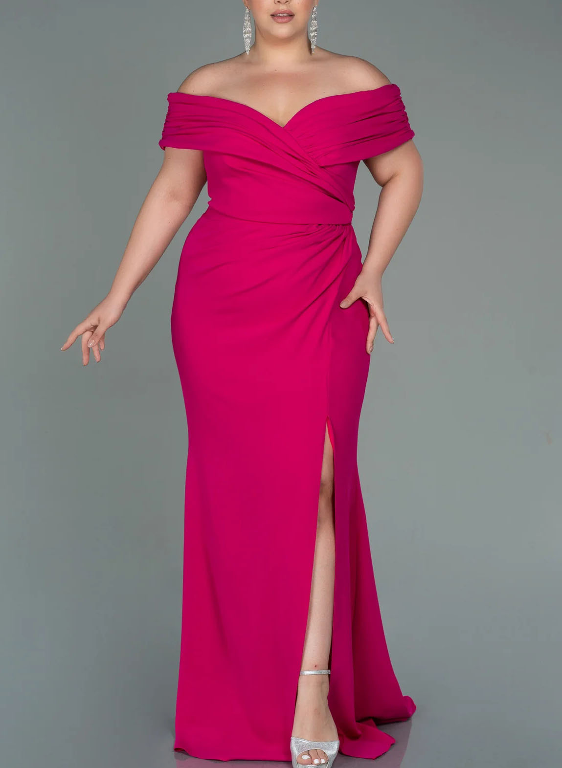 Trumpet/Mermaid Curvy Off-the-Shoulder Mother of the Bride Dresses with Split Side - 이미지 3