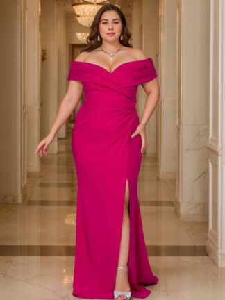 Trumpet/Mermaid Curvy Off-the-Shoulder Mother of the Bride Dresses with Split Side