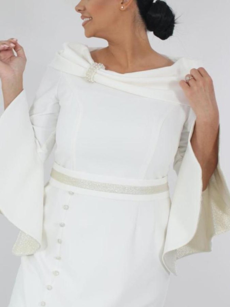 Sheath/Column 3/4 Sleeves Tea-Length Plus Size Mother of the Bride Dresses with Belt & Pearl - Image 3
