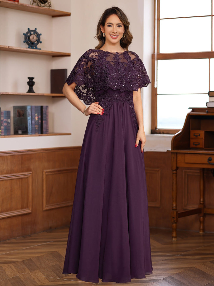 A-Line/Princess Round Neck Floor-Length Elegant Mother of the Bride & Groom Dresses with Lace Appliques - 이미지 3
