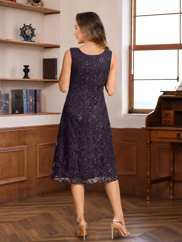 A-Line/Princess Scoop Knee-Length Mother of the Bride & Groom Dresses with Jacket & Lace Appliques & Sequins - 이미지 3