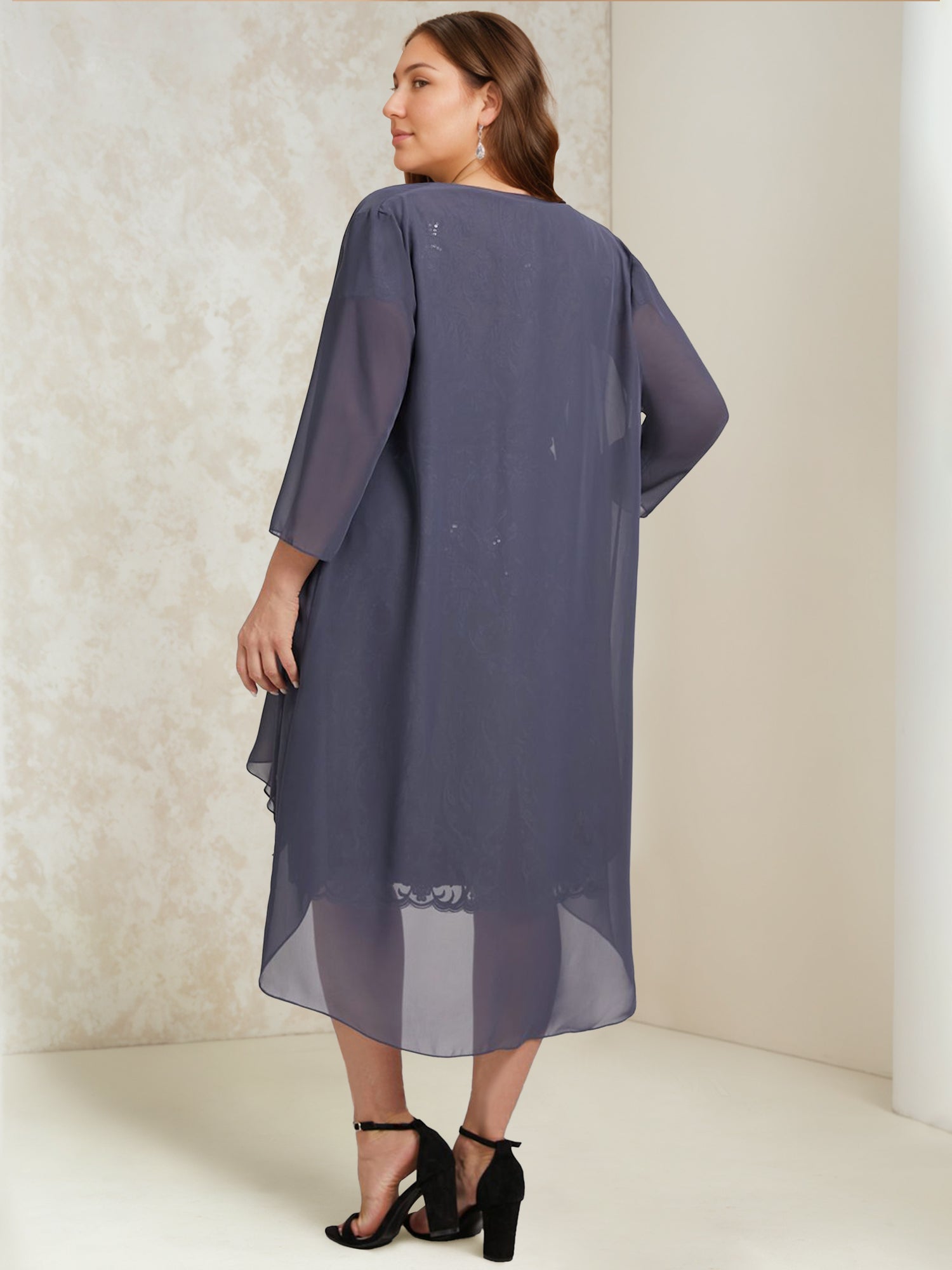 Sheath/Column Scoop Chiffon Plus Size Mother of the Bride Dresses with Wrap/Jacket Lace - 이미지 4