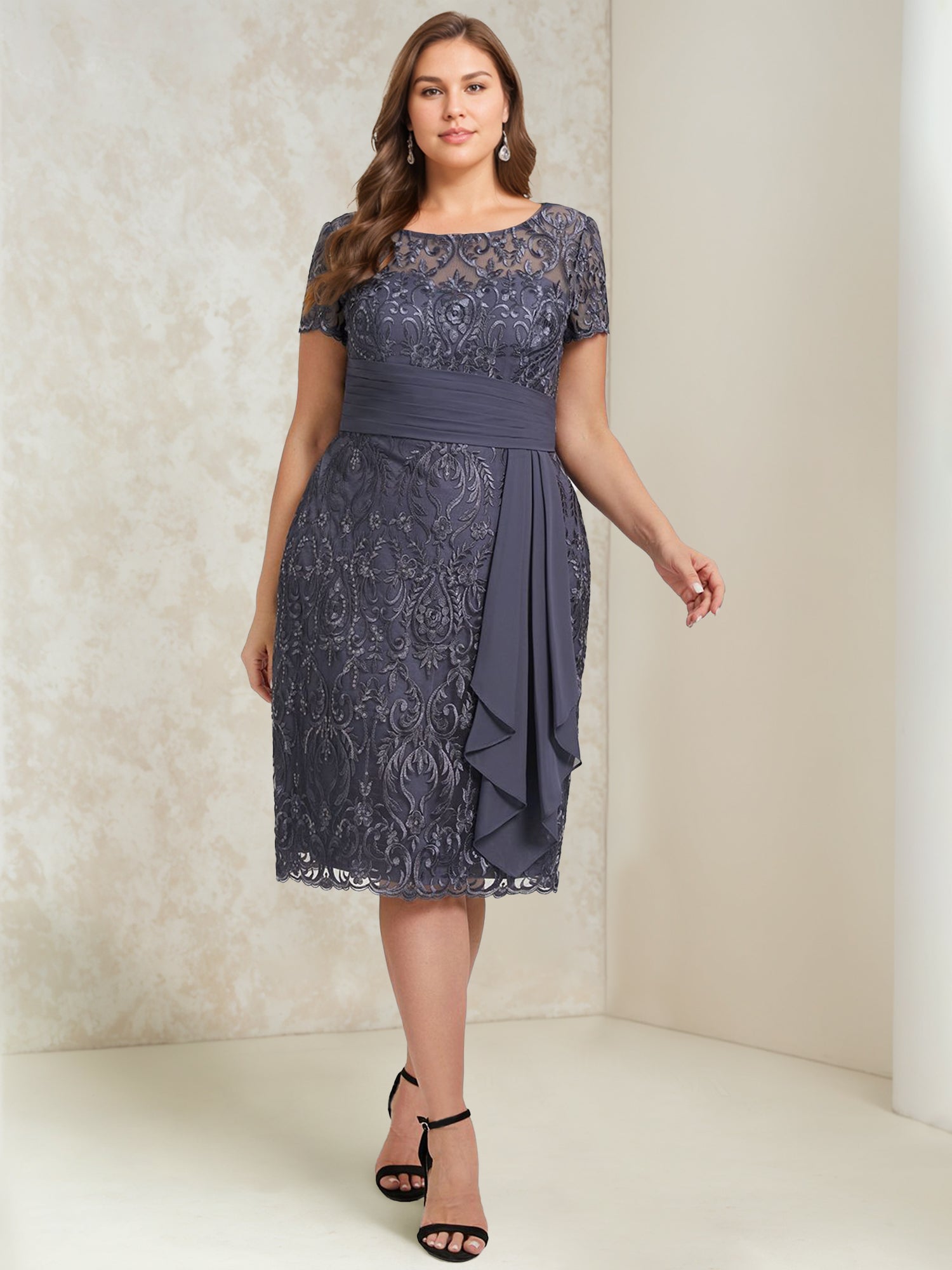 Sheath/Column Scoop Chiffon Plus Size Mother of the Bride Dresses with Wrap/Jacket Lace - 이미지 5