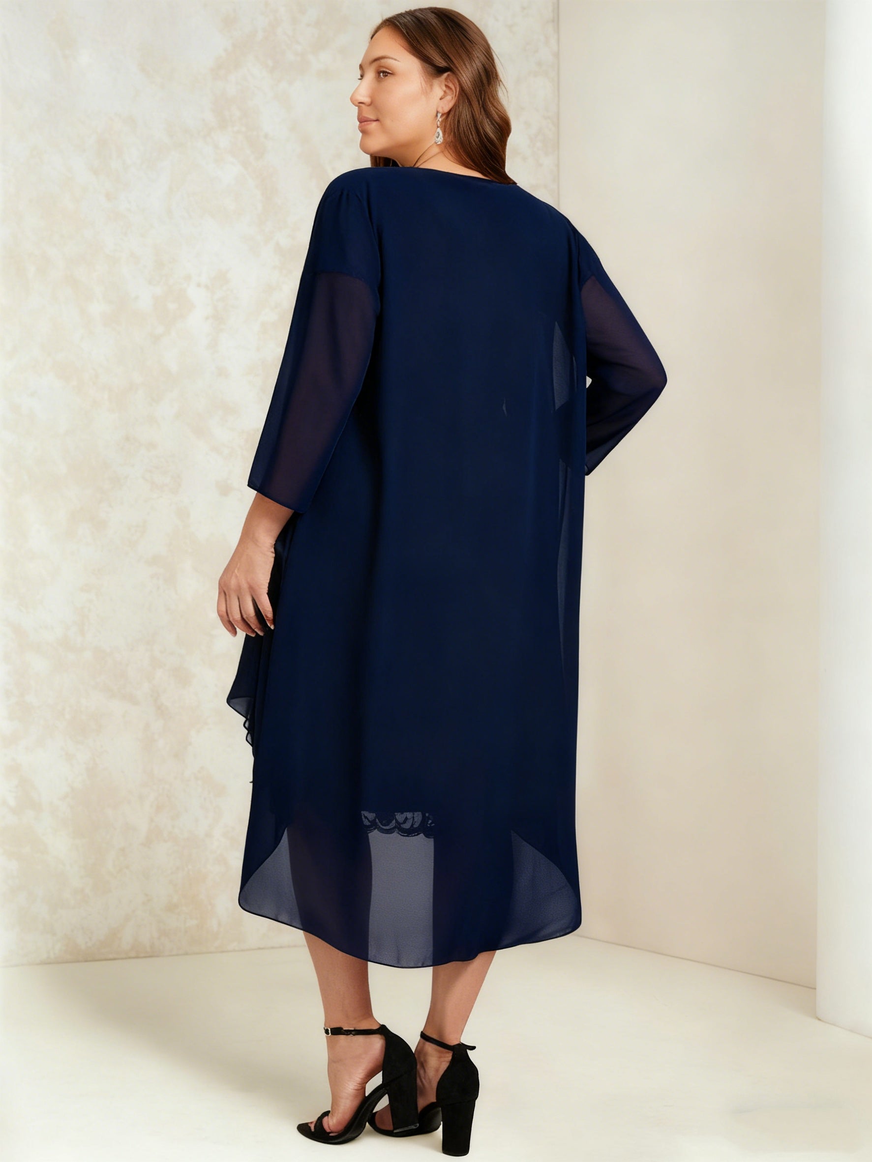 Sheath/Column Scoop Chiffon Plus Size Mother of the Bride Dresses with Wrap/Jacket Lace - 이미지 2