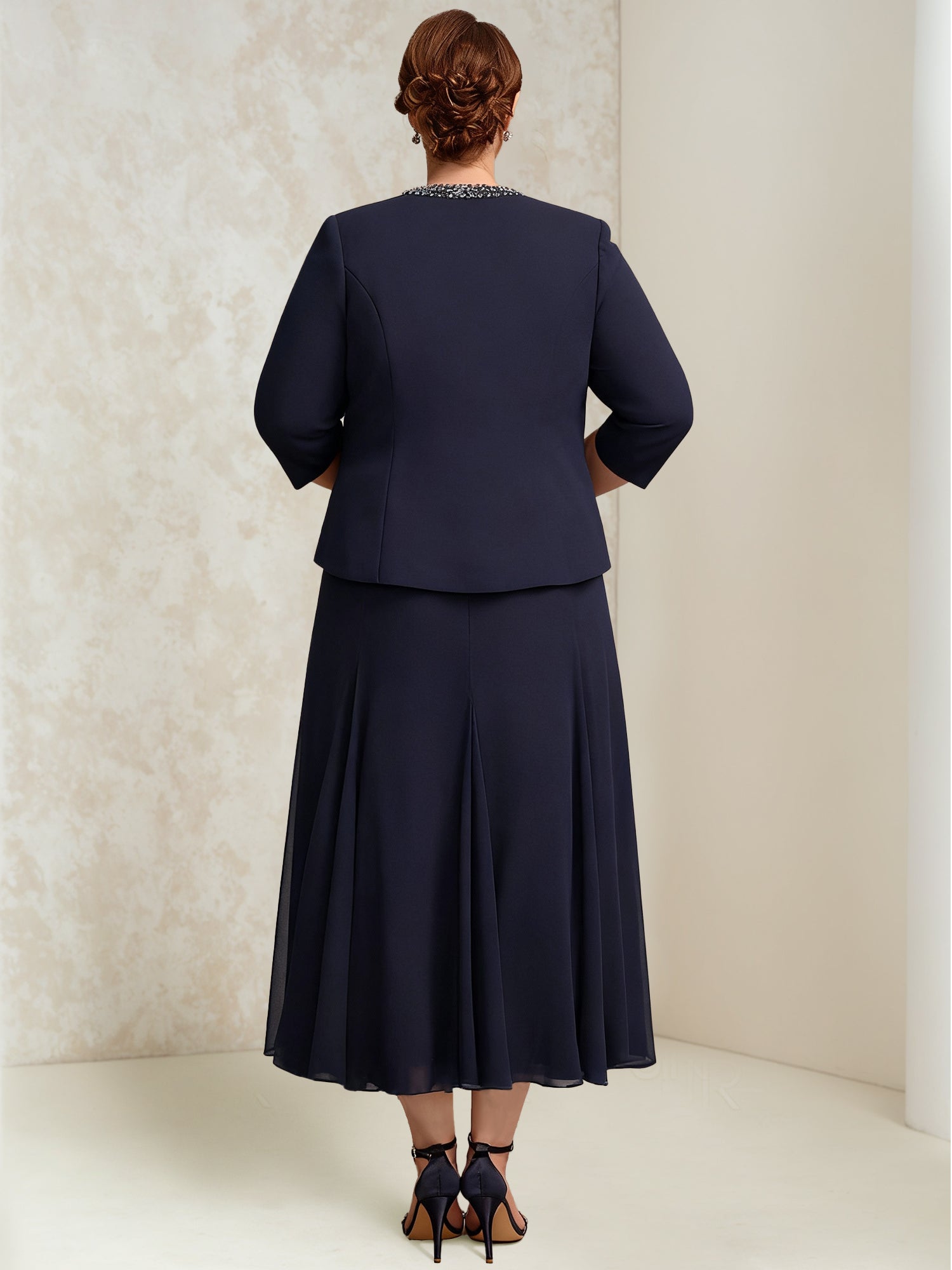 A-Line/Princess Chiffon Scoop Plus Size Mother of the Bride Dresses with Wrap/Jacket Beading - Image 2