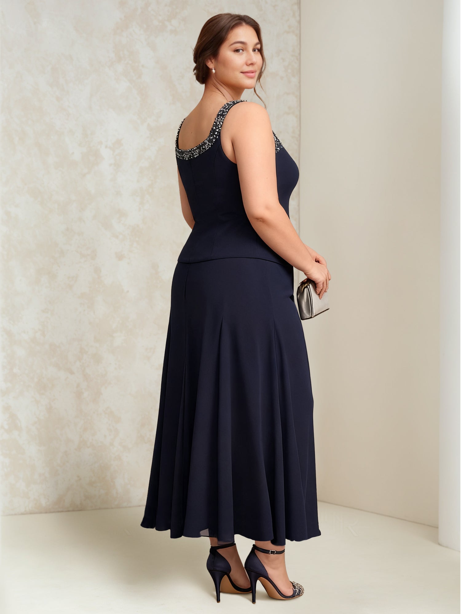 A-Line/Princess Chiffon Scoop Plus Size Mother of the Bride Dresses with Wrap/Jacket Beading - Image 4