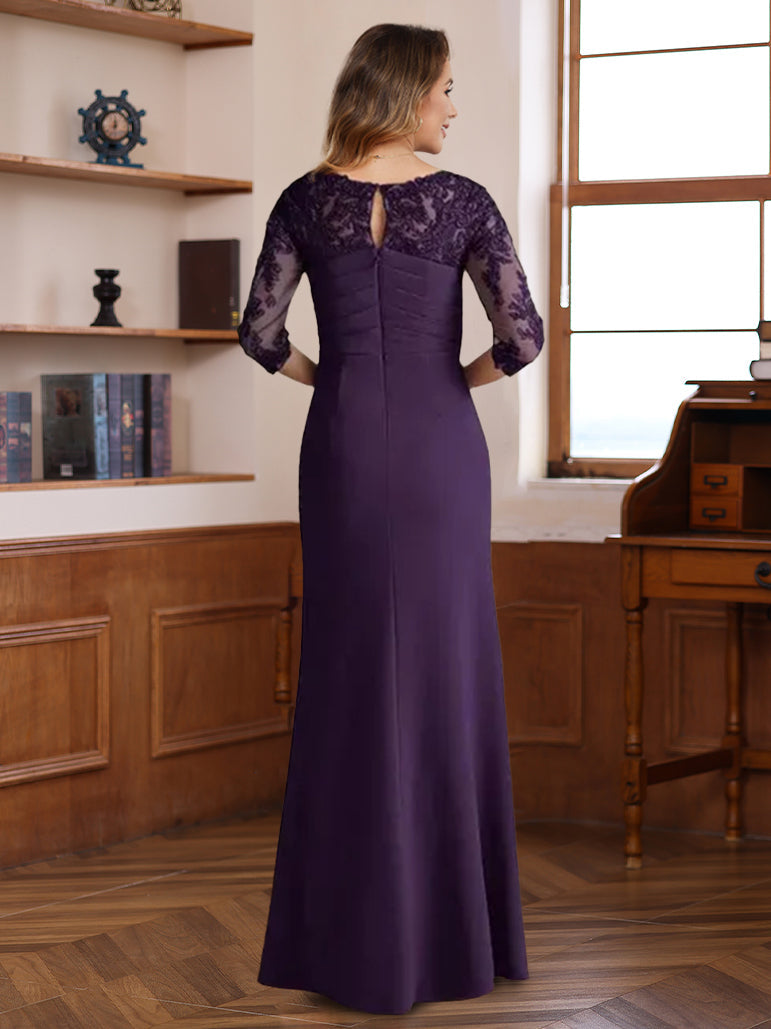 Sheath/Column Chiffon Scoop Mother of the Bride Dresses Lace Ankle-Length 3/4 Sleeves Ruffles - 이미지 2