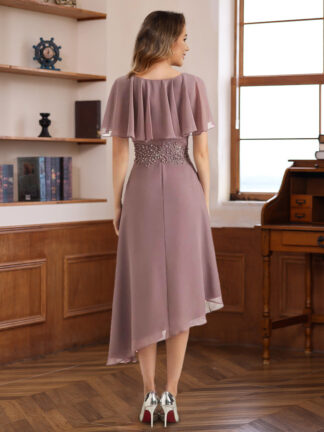 A-Line/Princess Chiffon Mother of the Bride Dresses Asymmetrical Tea-Length Beading Ruffles