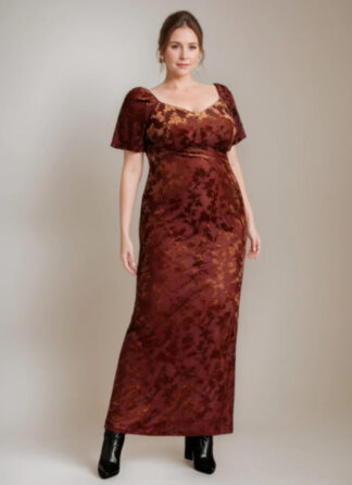 Sheath/Column Square Collar Velvet Plus Size Mother of the Bride Dresses Ruffles Short Sleeves Ankle-Length