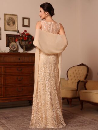 2 Pieces Sheath/Column Lace Mother of the Bride Dresses with Shawl Scoop Beading Sleeveless Floor-Length
