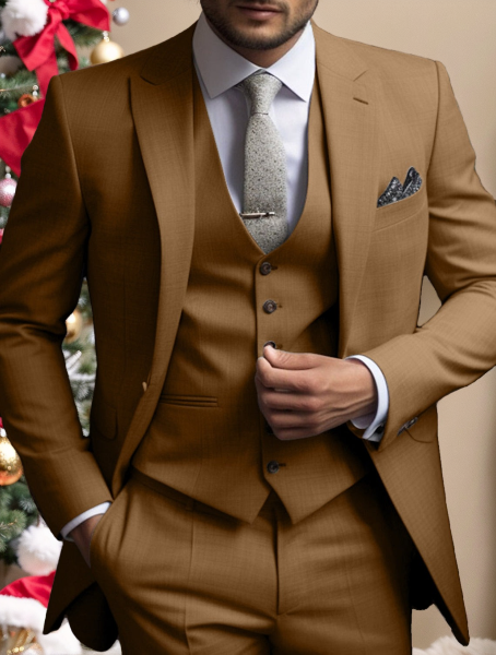 Men's Tailored Fit Single Breasted Two-buttons 3 Pieces Solid Colored Wedding Suits - Image 6
