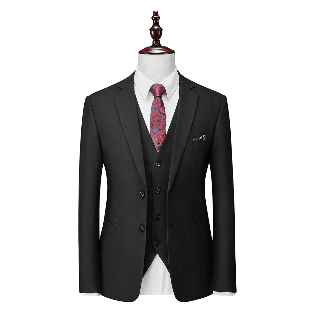 Men's Tailored Fit Single Breasted Two-buttons 3 Pieces Plaid Wedding Suits - 画像 (2)