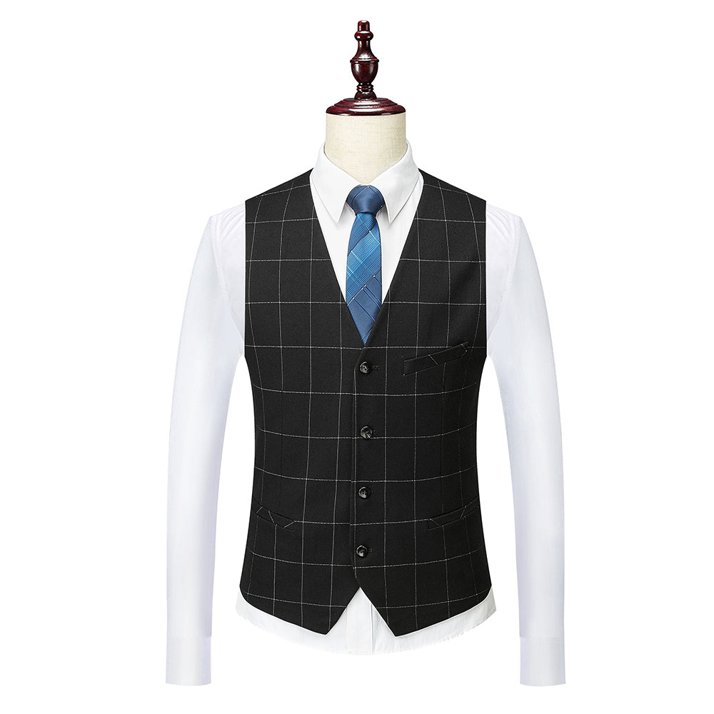 Men's Tailored Fit Single Breasted One-button 3 Pieces Plaid Wedding Suits - Image 4