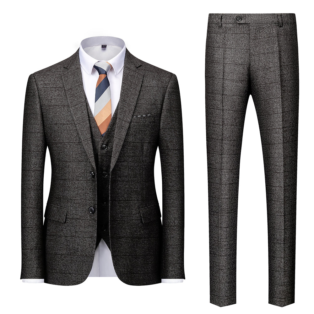 Men's Tailored Fit Single Breasted Two-buttons 3 Pieces Plaid Wedding Suits - Image 2