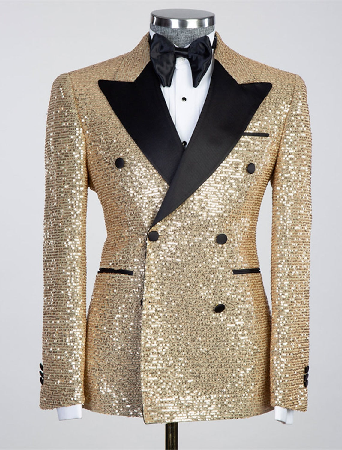 Gold Pink Orange Silver Black Men's Tailored Fit Double Breasted Six-buttons Sequins Party Jacket - Image 5