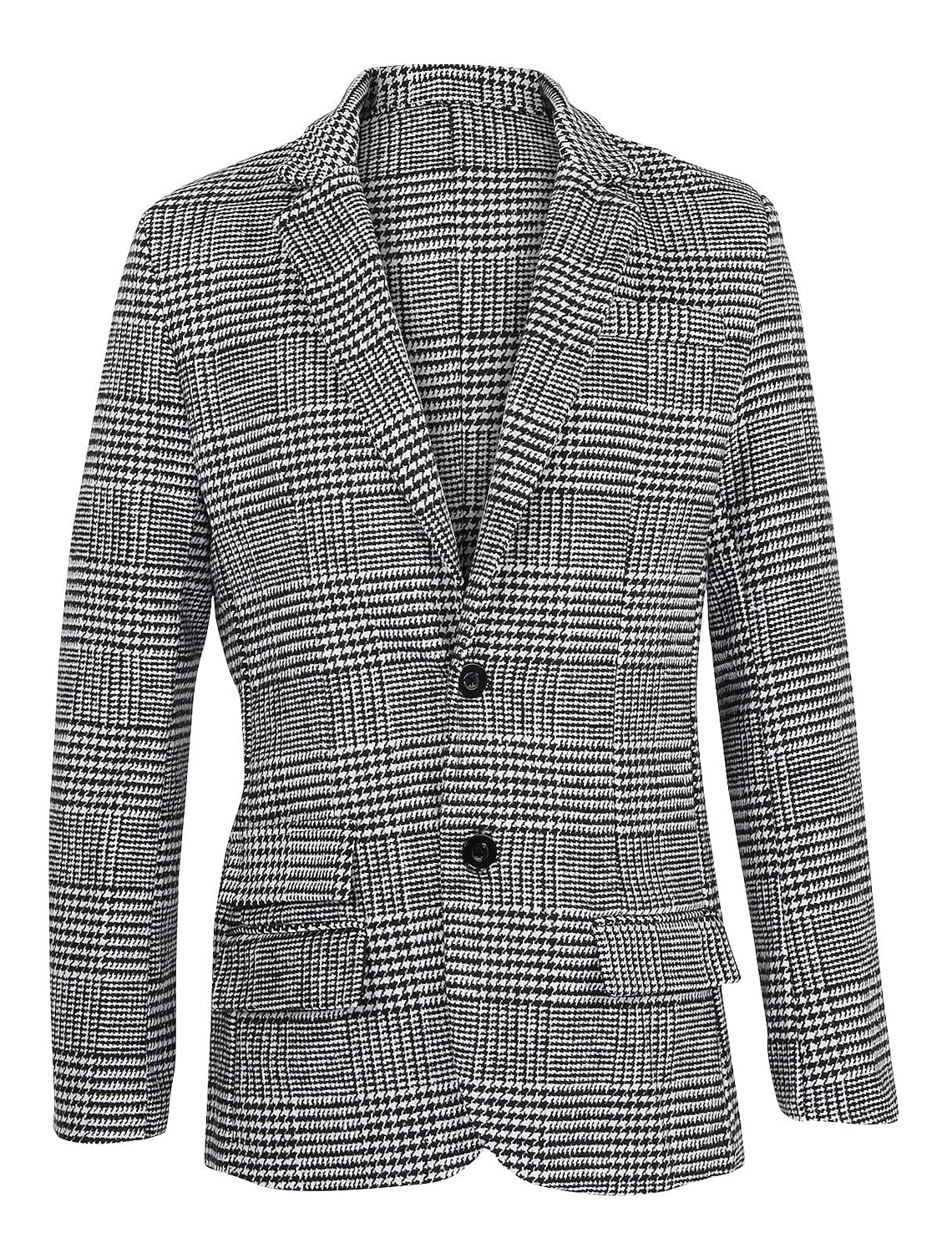 Men's Tailored Fit Single Breasted Two-buttons Houndstooth Casual Jacket - 画像 (2)