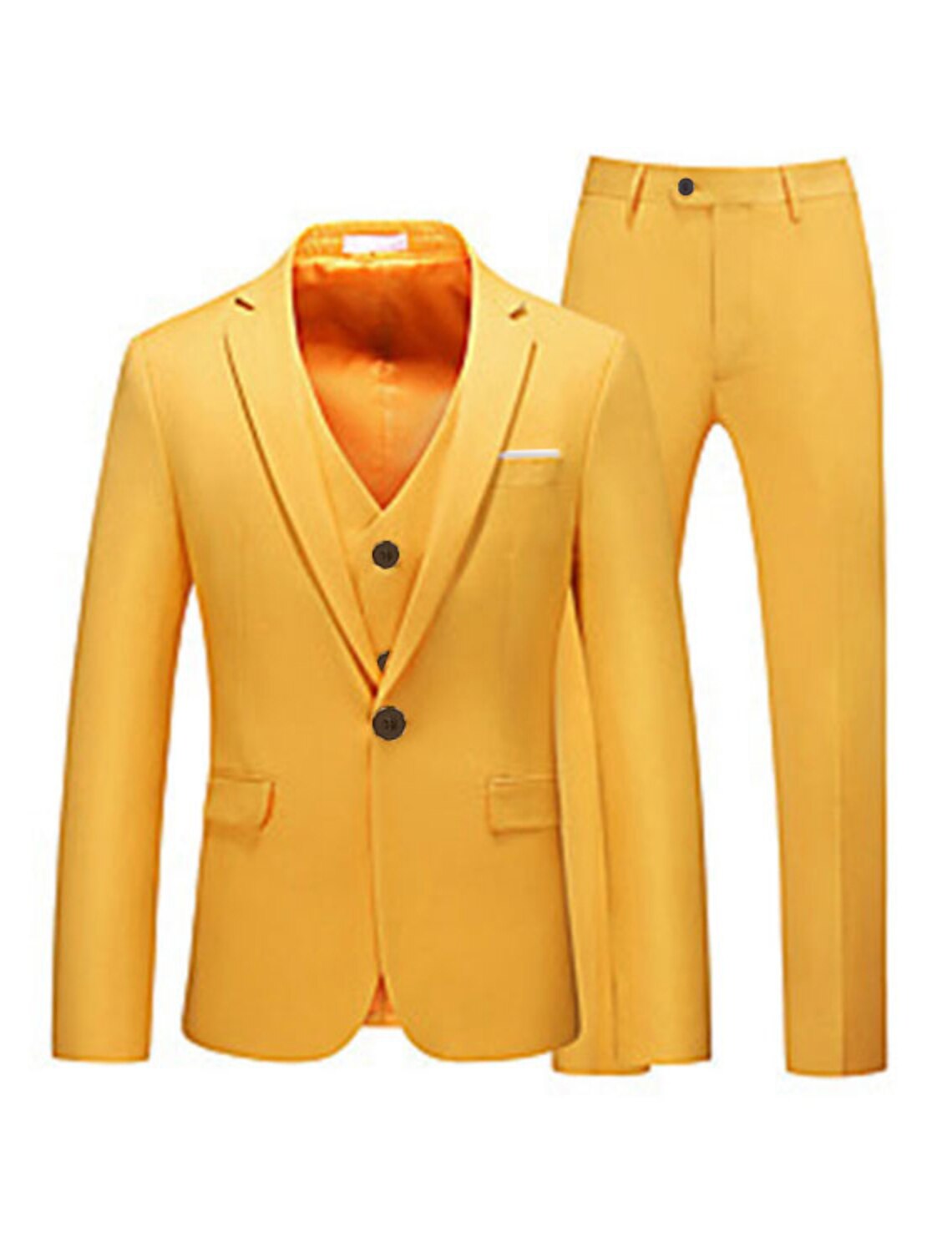 Pink Red Blue Yellow Men's Tailored Fit 3 Pieces Solid Colored Single Breasted One-button Party Suits - Image 4