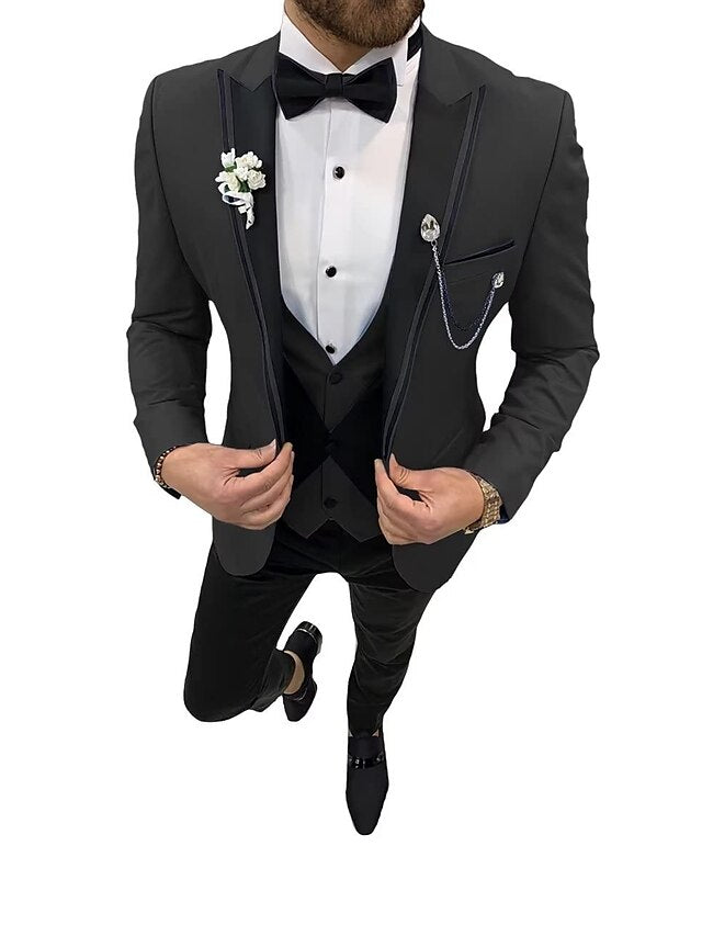 Men's Tailored Fit Single Breasted One-button 3 Pieces Wedding Suits - 画像 (4)