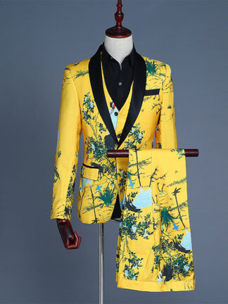 Men's Tailored Fit Shawl Collar Single Breasted One-button 3 Pieces Wedding Suits Nylon