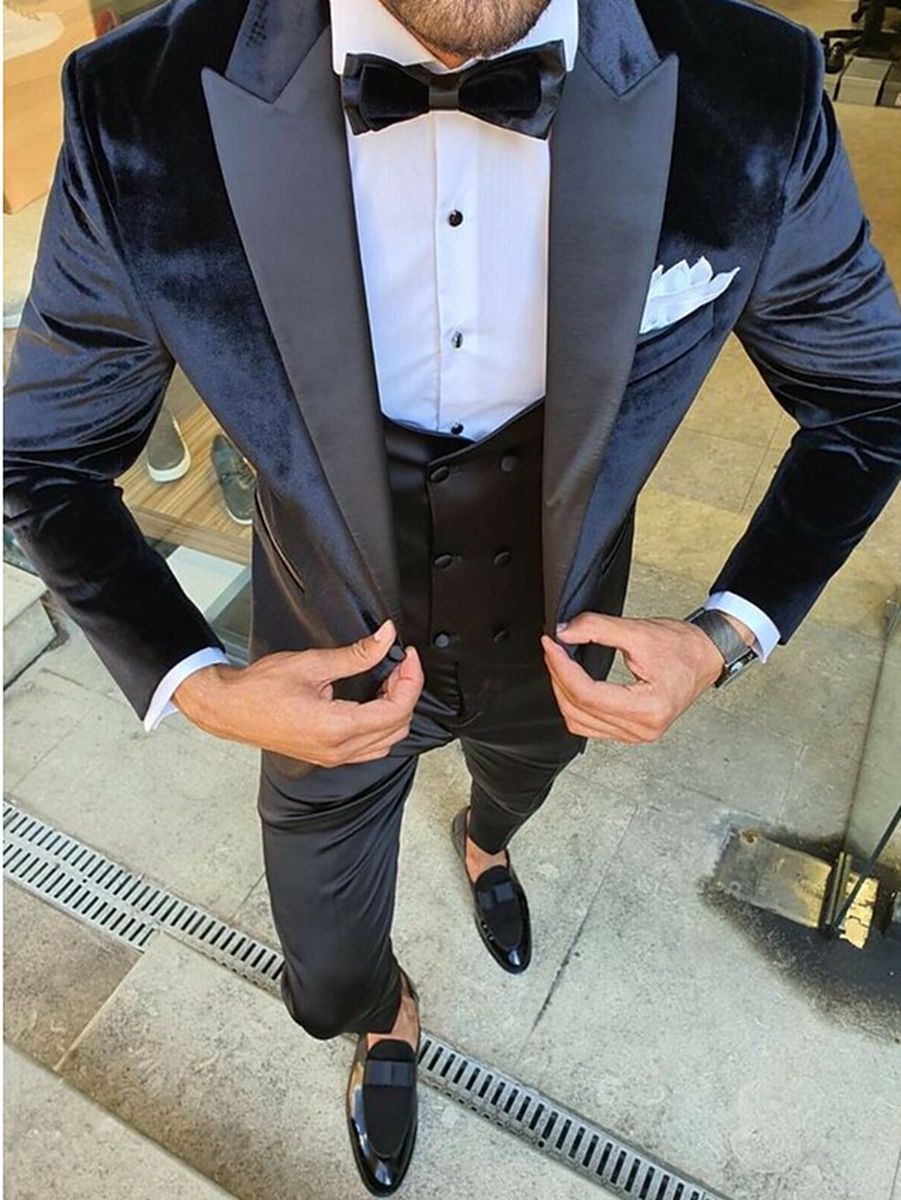 Black Blue Burgundy Men's Vintage Party Velvet Solid Regular Single Breasted One-button Jacket - 이미지 4