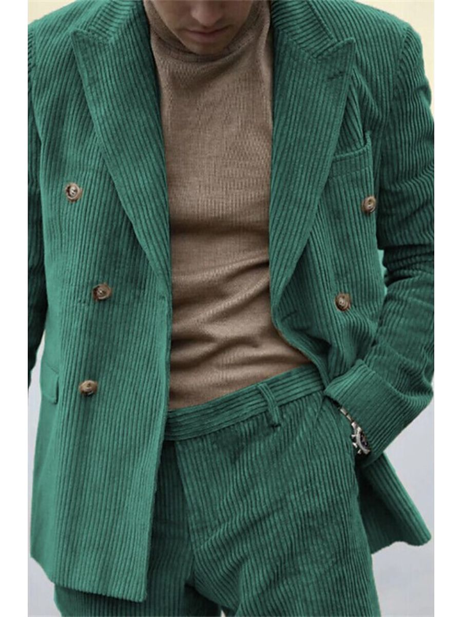 Sage Men's Corduroy Peak Neck Regular Single Double Breasted Six-Buttons Party Suits Jacket - 画像 (9)