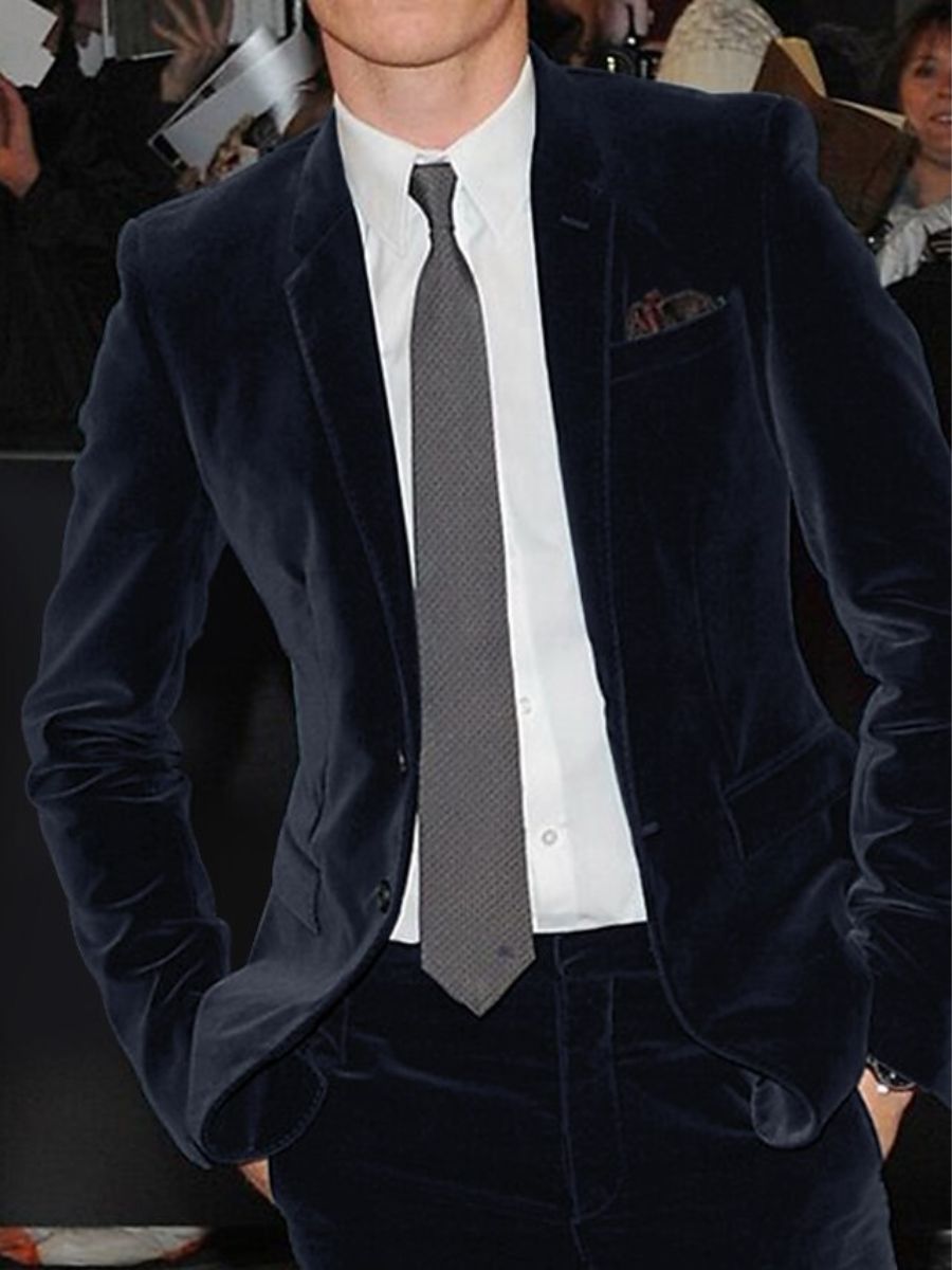 Burgundy Men's Velvet Single Breasted Two-Buttons Solid Wedding Party Suit Jacket - 이미지 3