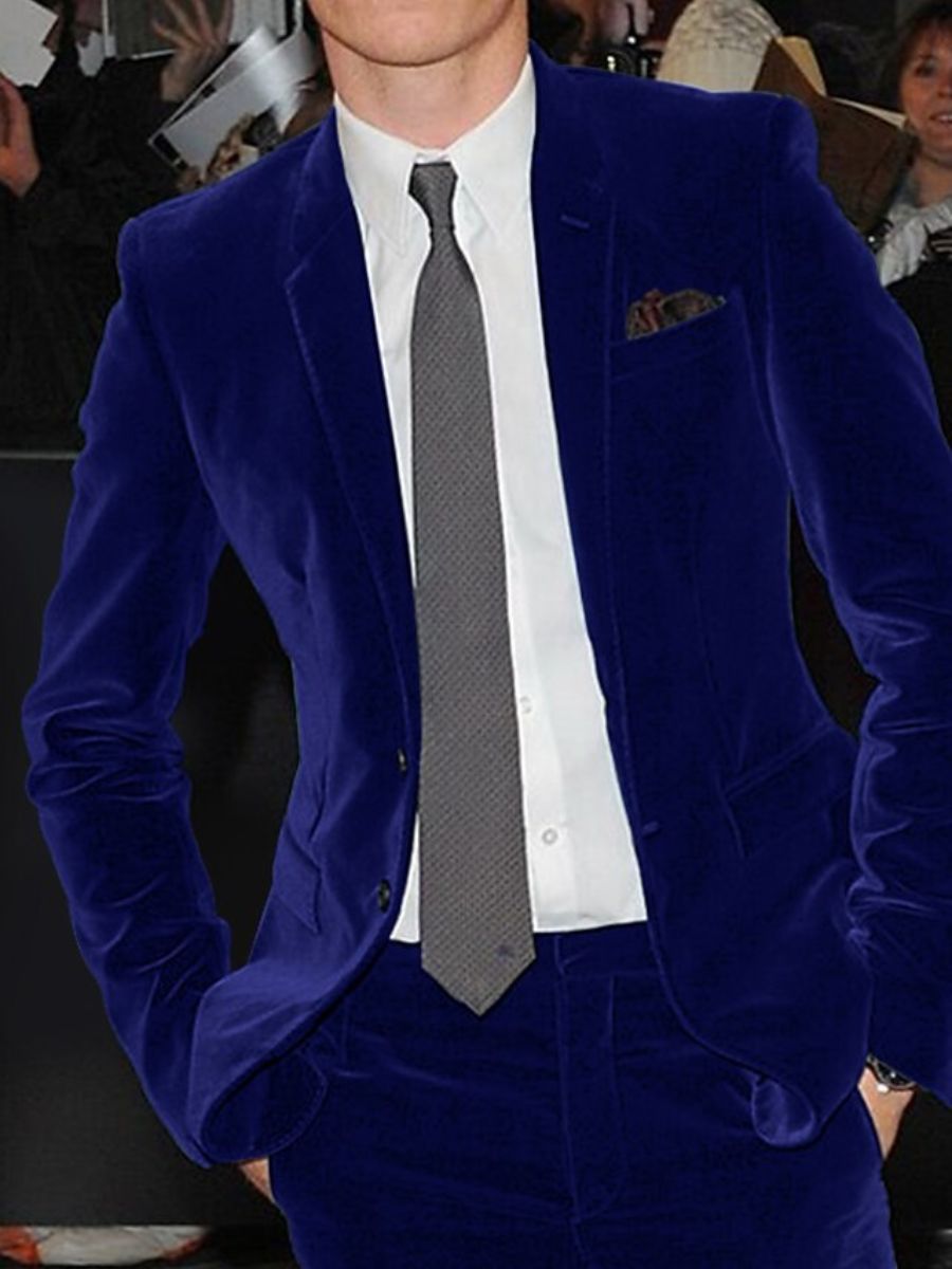 Burgundy Men's Velvet Single Breasted Two-Buttons Solid Wedding Party Suit Jacket - 이미지 4