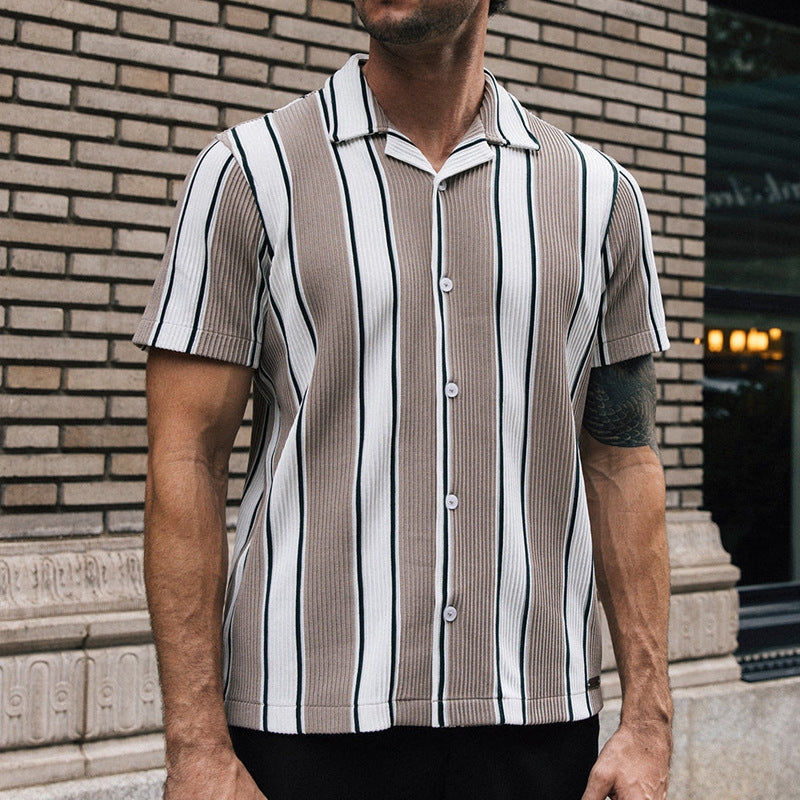 Men's Loose Short Sleeves Casual Striped Shirt - 画像 (2)