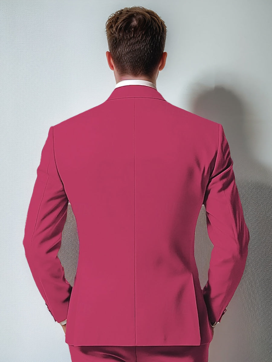 Fuchsia Men's Single Breasted Two-Buttons Standard Fit Solid Color Beach Wedding Prom Party Suits - 이미지 2