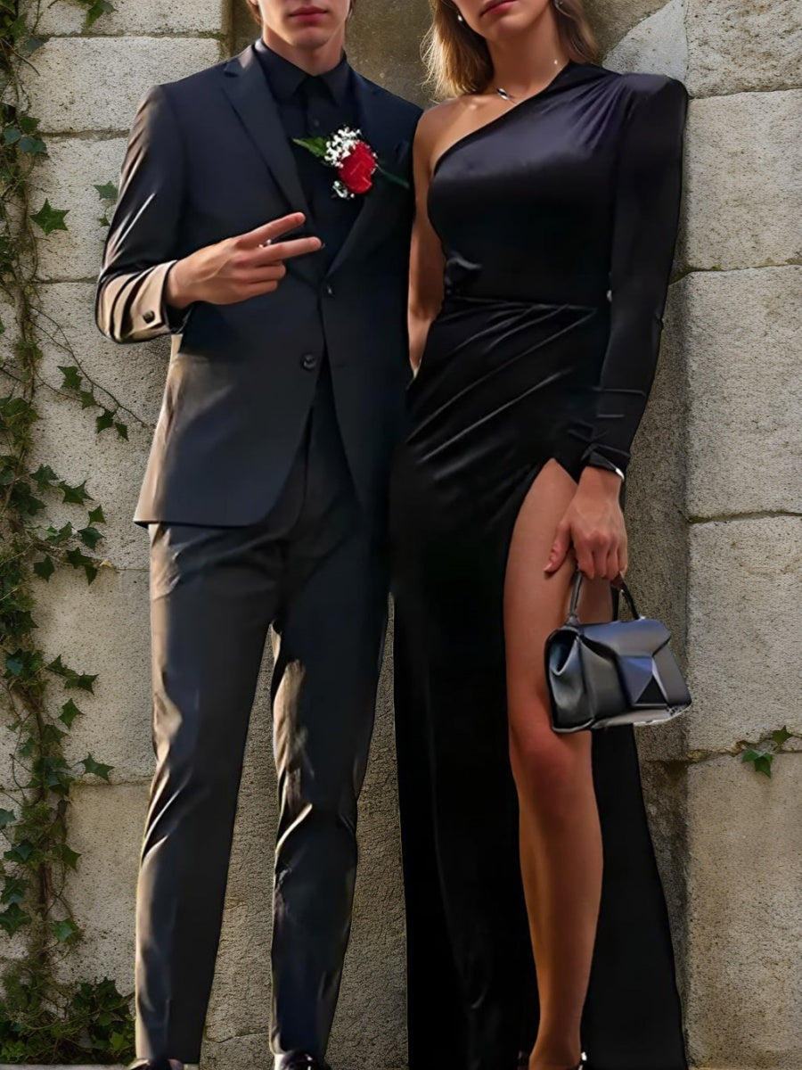Men's Black Single Breasted Two-buttons Notched Lapel Wedding Prom Party Suits - 이미지 2
