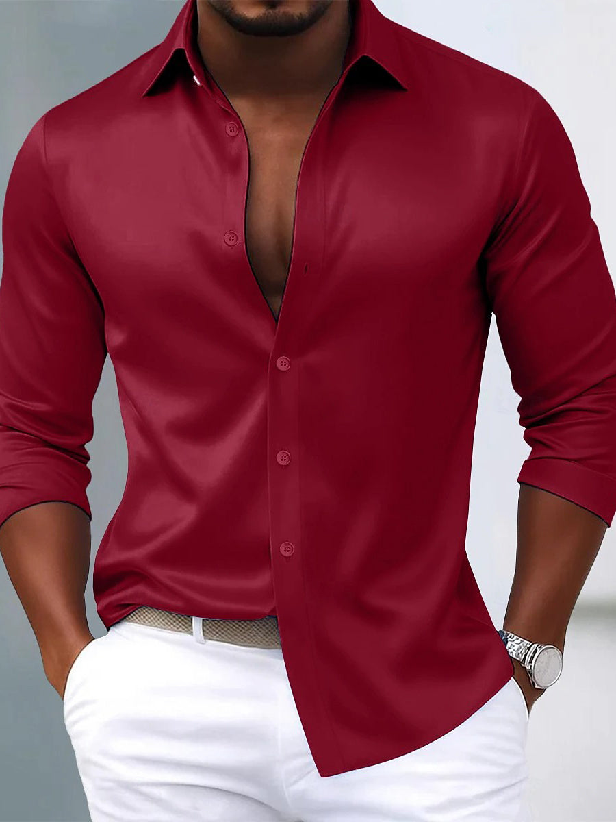 Men's Lapel Neck Long Sleeves Breathable Slim Fit Solid Color Shirt - 이미지 7