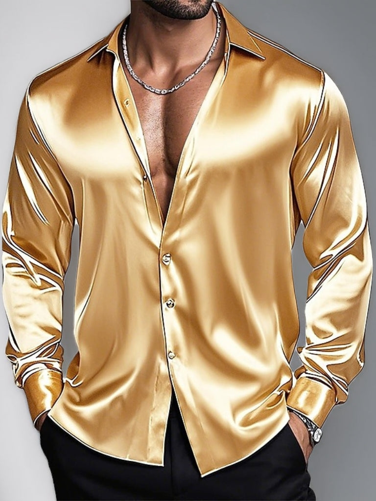 Men's Lapel Neck Long Sleeves Breathable Slim Fit Solid Color Shirt - Image 2