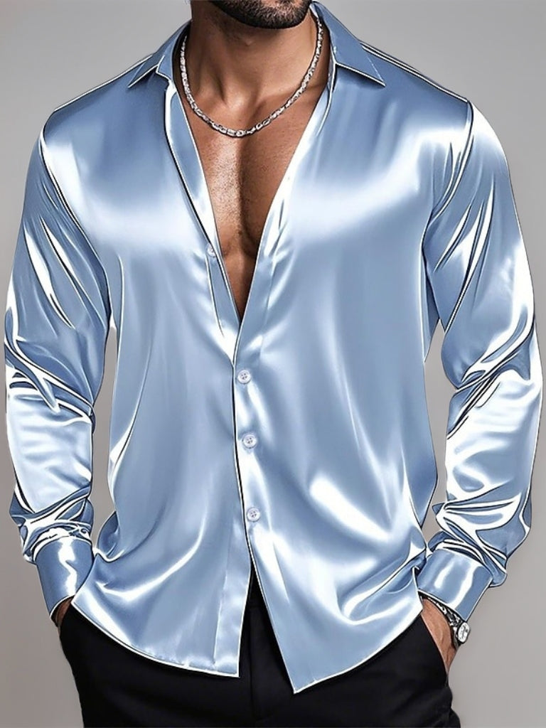 Men's Lapel Neck Long Sleeves Breathable Slim Fit Solid Color Shirt - Image 3
