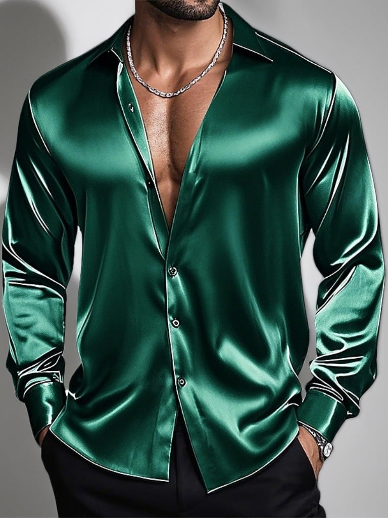 Men's Lapel Neck Long Sleeves Breathable Slim Fit Solid Color Shirt - Image 4