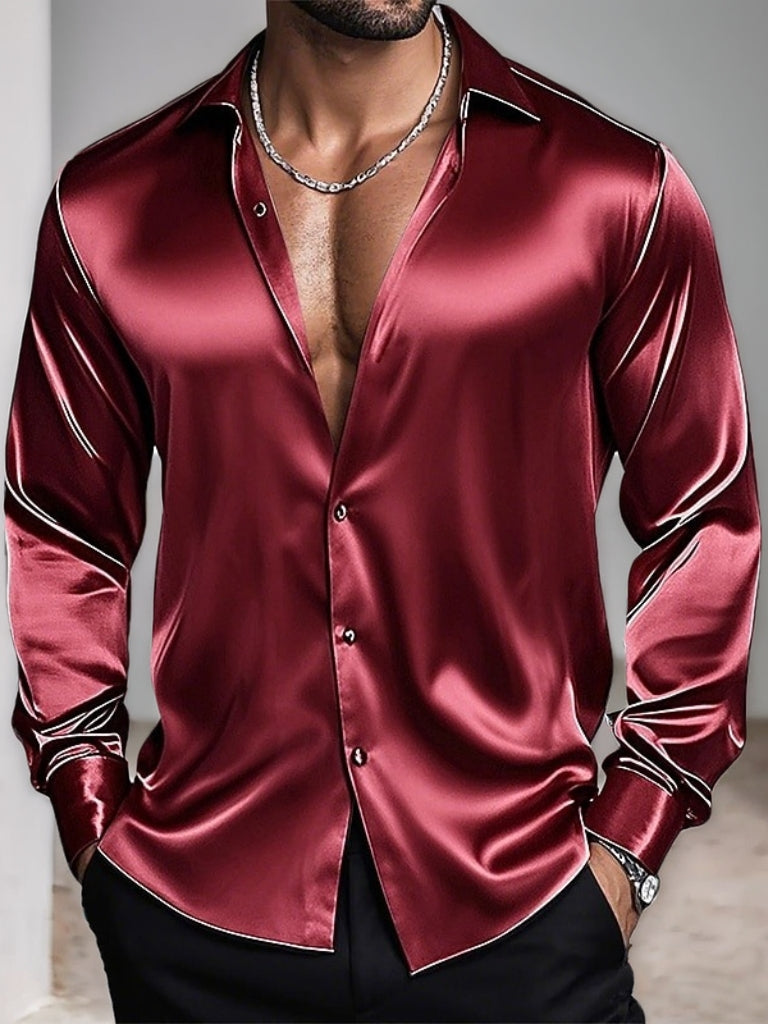 Men's Lapel Neck Long Sleeves Breathable Slim Fit Solid Color Shirt - Image 5
