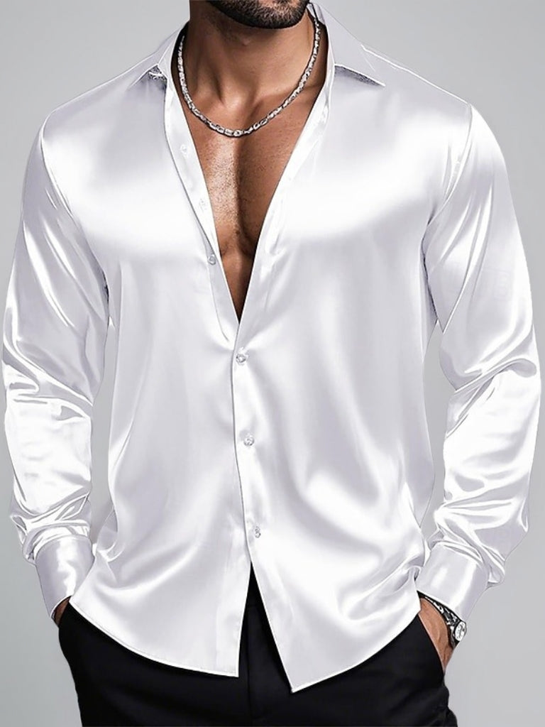 Men's Lapel Neck Long Sleeves Breathable Slim Fit Solid Color Shirt - Image 6