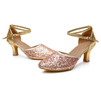 Women's Dancewear Shoes Ankle Strap Heel Round Toe Glitter Latin Shoes