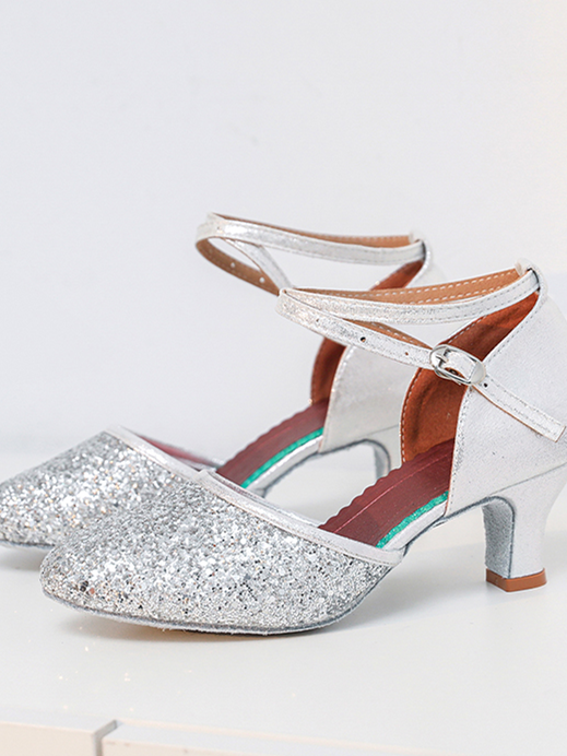 Women's Dancewear Shoes Buckle Glitter Low Heel Round Toe Latin Suede Dance Shoes - 画像 (3)