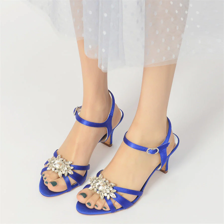 Women's Wedding Shoes Mid Heel Strappy Opened Toe Bridal Shoes with Crystal - 画像 (2)