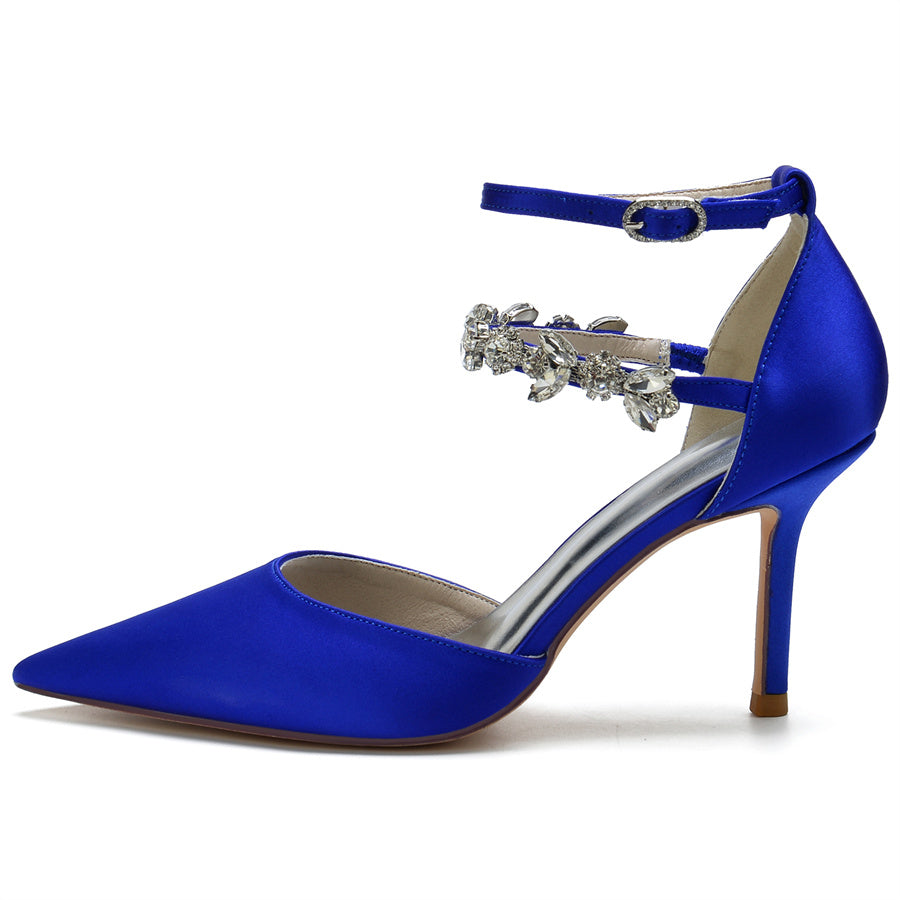 Women's Wedding Shoes Pointed Toe Stiletto Heel Bridal Shoes with Rhinestones Strap - 이미지 12