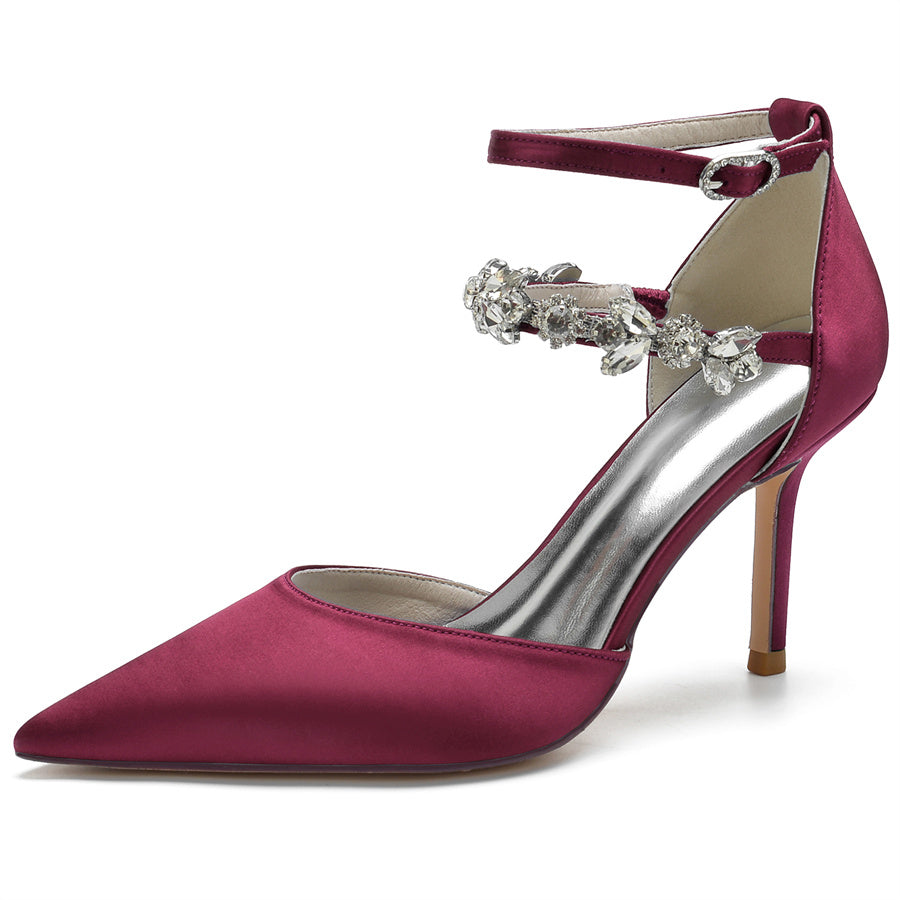 Women's Wedding Shoes Pointed Toe Stiletto Heel Bridal Shoes with Rhinestones Strap - 이미지 7