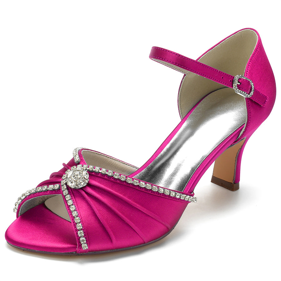 Women's Wedding Shoes Peep Toe Mid Heel Bridal Shoes with Round Crystals - Image 9
